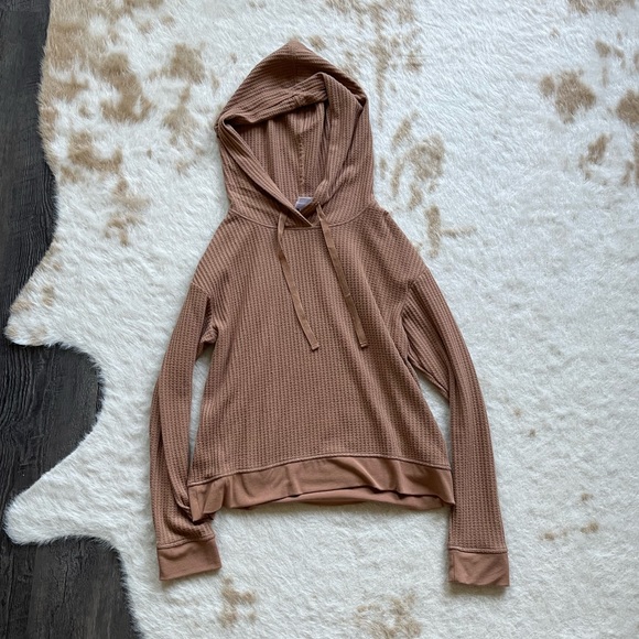 NWOT Stars Above Brown Waffle Knit Lounge Hooded Sweatshirt - Picture 4 of 11